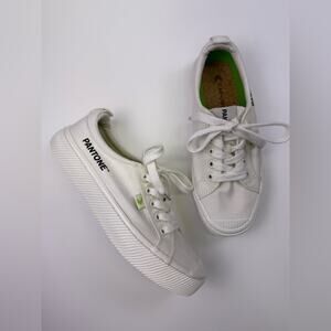 Cariuma OCA Low Pantone Snow White Canvas Contrast Thread Sneaker Size 6.5